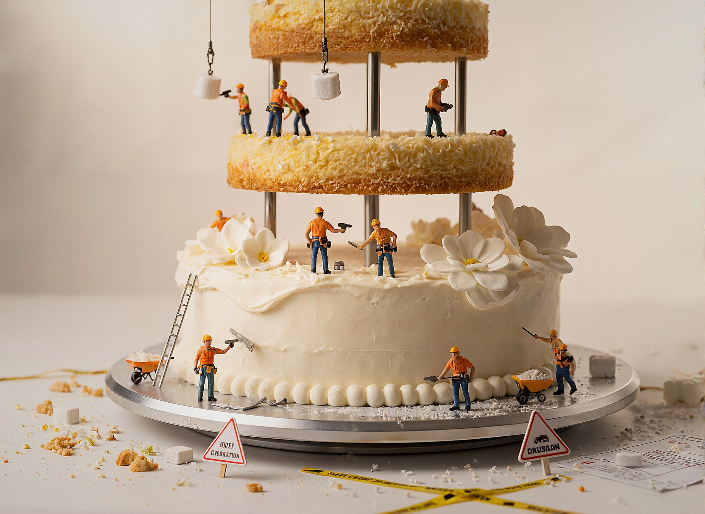 wedding cake under construction